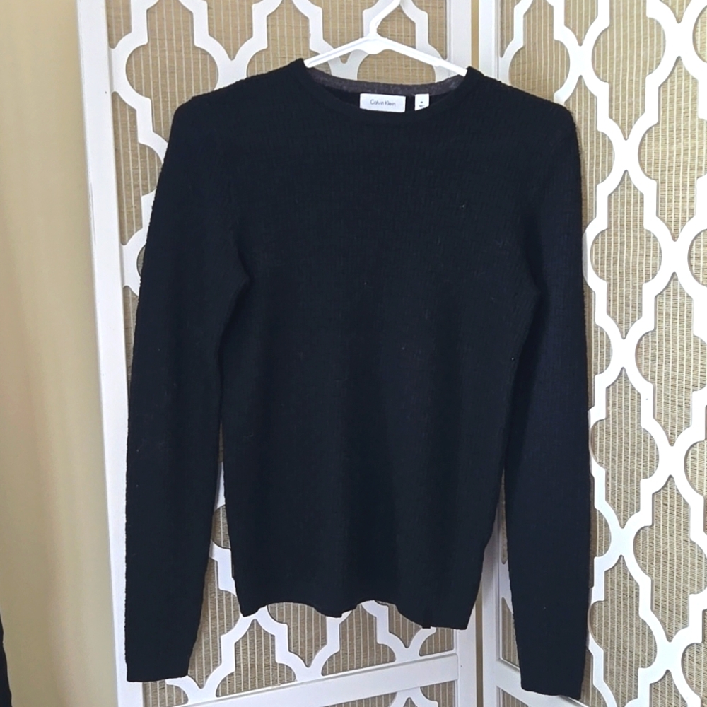 Calvin Klein Black Crewneck Mens Sweater Classic Knit